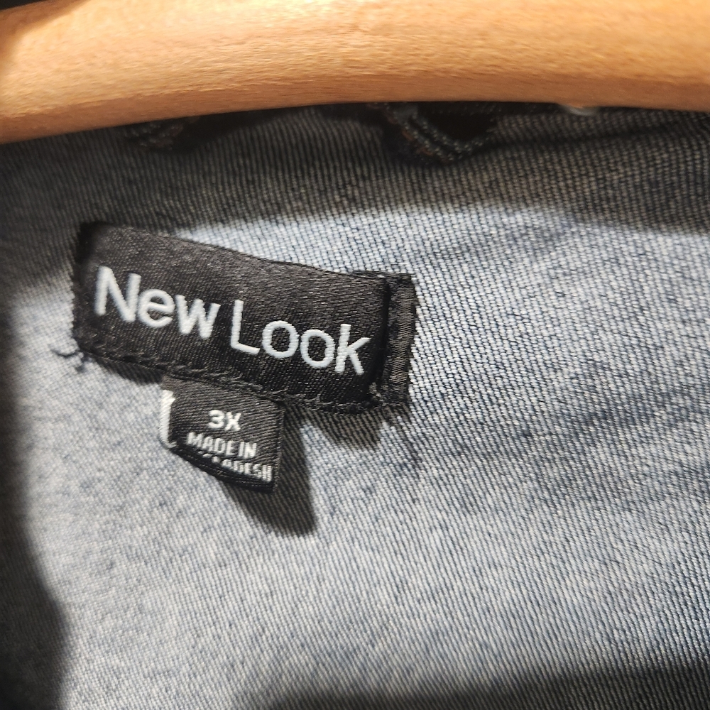 New Look Dark Wash Distressed Denim Jacket 3X Y2K Grunge Oversized Streetwear - Picture 3 of 10